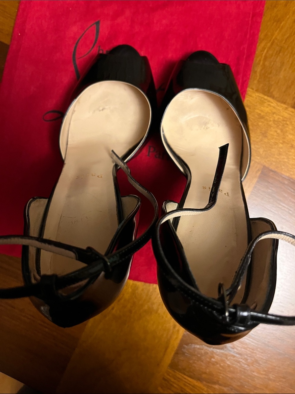 Christian Louboutin Black Patent Leather Peep-Toe Ankle-Strap Stilettos, size 39 - Picture 15 of 16